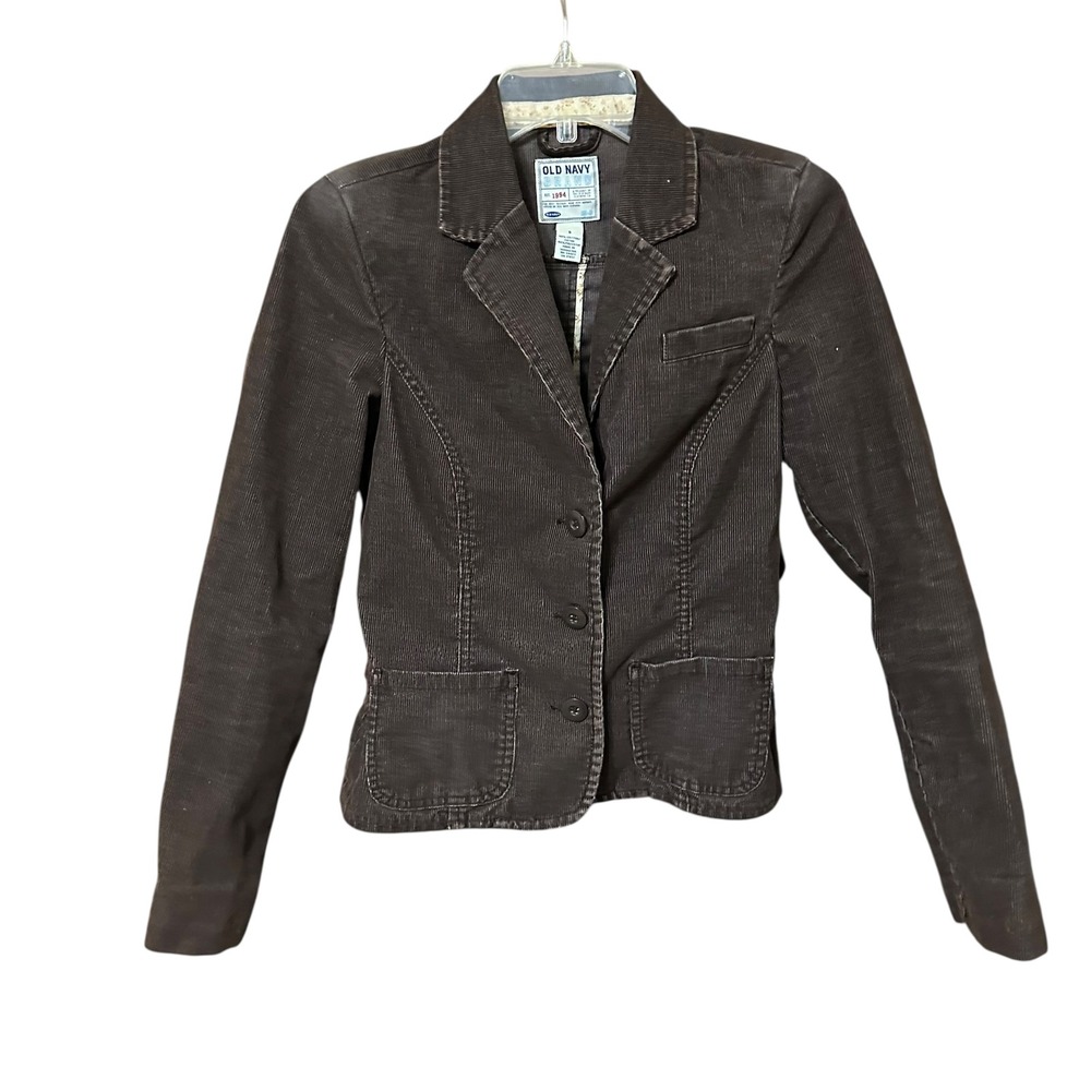 Old Navy Womens Brown Corduroy Blazer Jacket S Button Front Minimalist Retro y2k